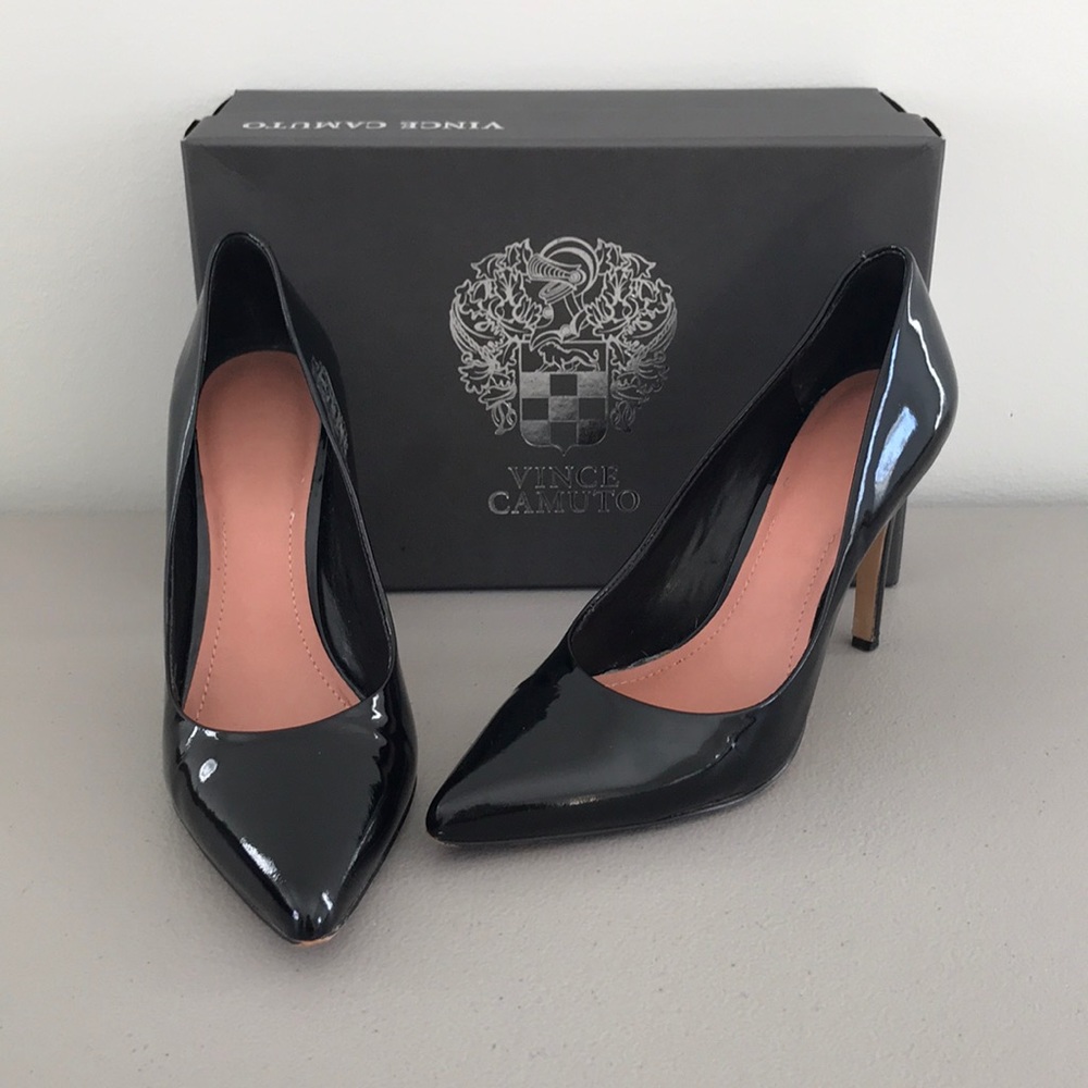 Vince Camuto Black Patent Pointed Toe Pump